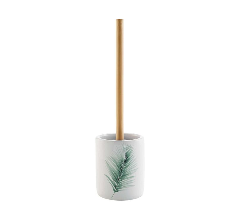 Brosse Wc Varadero En Céramique Et Bambou - Blanc Et Vert