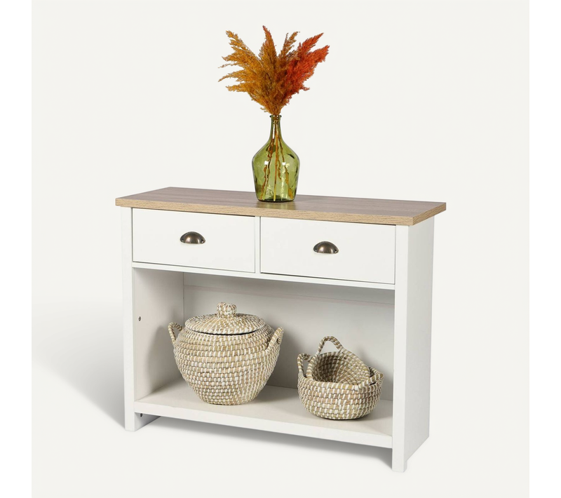 Console 2 Tiroirs Et 1 Niche De Rangement En Bois Hanoi - Blanc