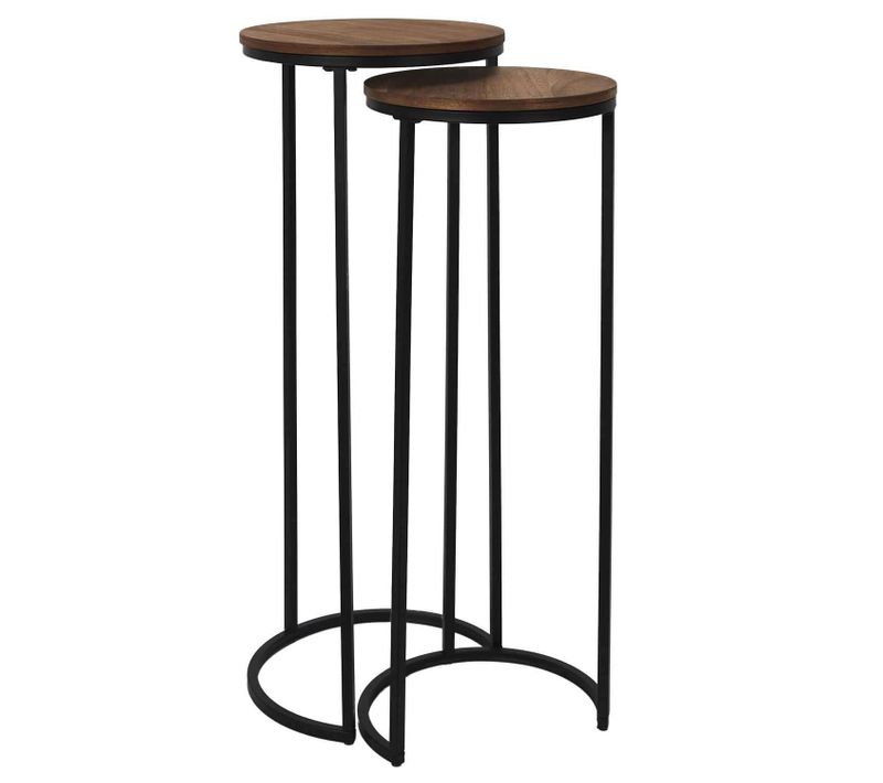 Lot De 2 Selettes Gigognes Effet Acacia Et Métal Visby - Marron Et Noir