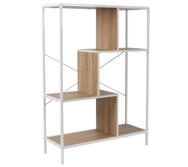 Etagère En Bois Et Métal Edison - H. 113 Cm - Blanc Et Marron