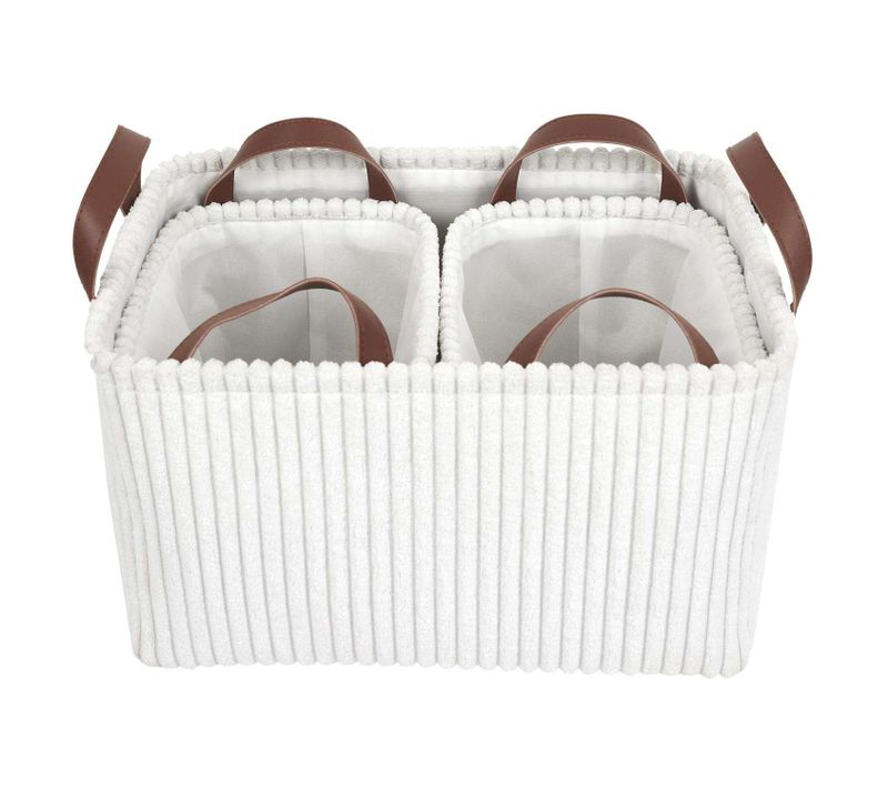 Lot De 3 Paniers De Rangement En Tissu Côtelé - Blanc