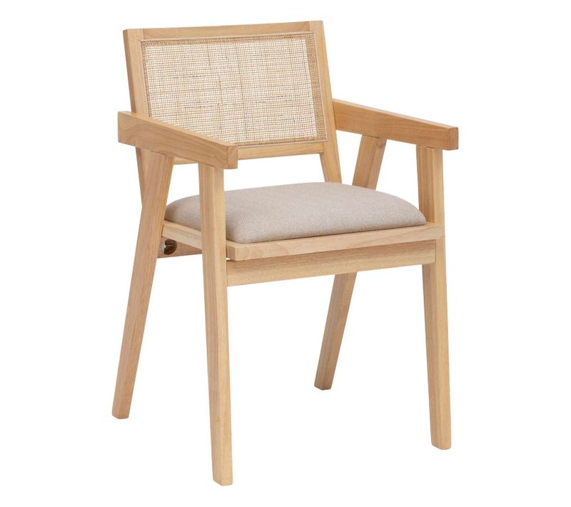 Fauteuil De Table En Bois Et Cannage Kolia - Beige