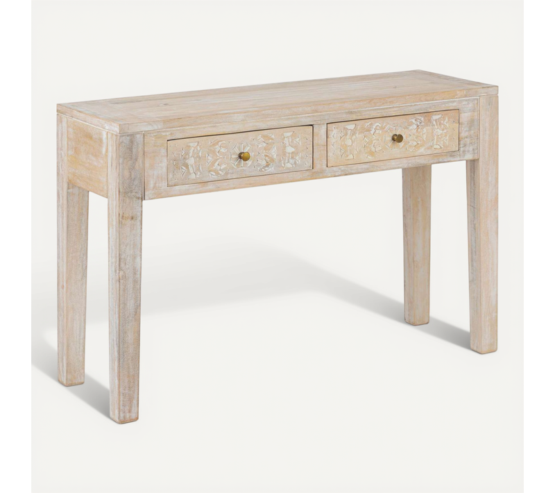 Console 2 Tiroirs En Bois Massif Shirel - Beige