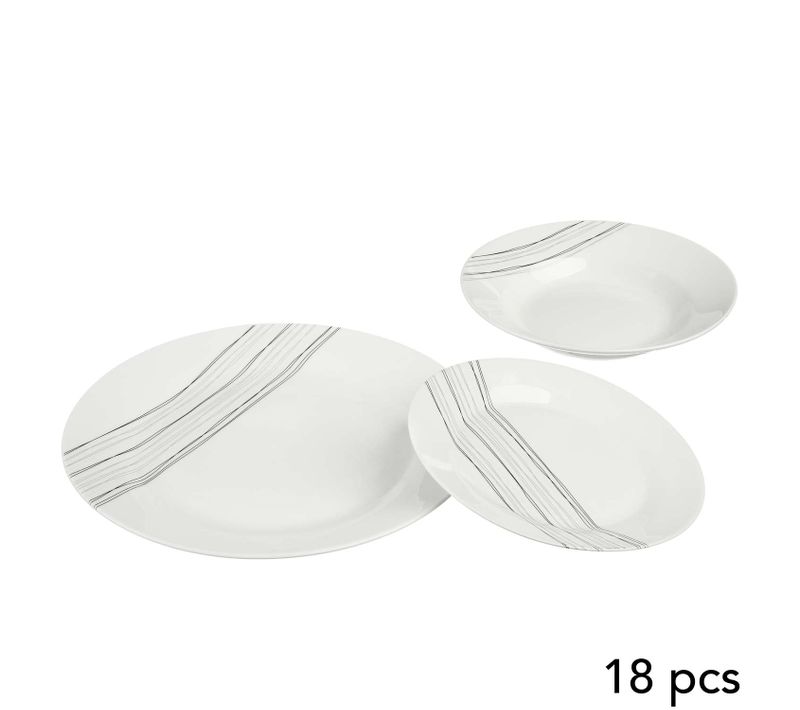 Service Vaisselle 18 Pièces Lignes - Blanc
