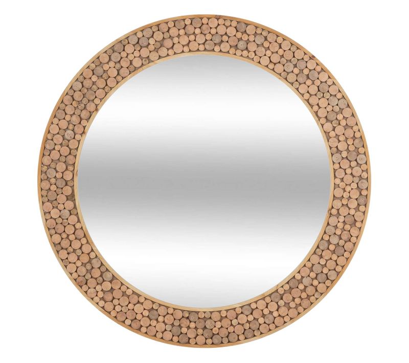 Miroir En Bois Rondin - Diam 90 Cm - Marron