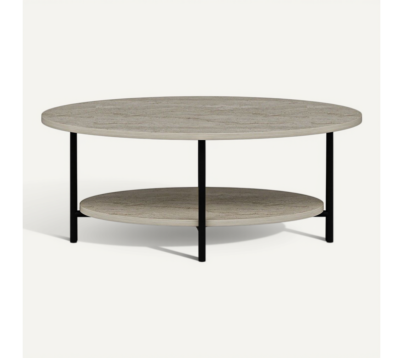 Table Basse 1 étagère Effet Travertin - Beige Et Noir