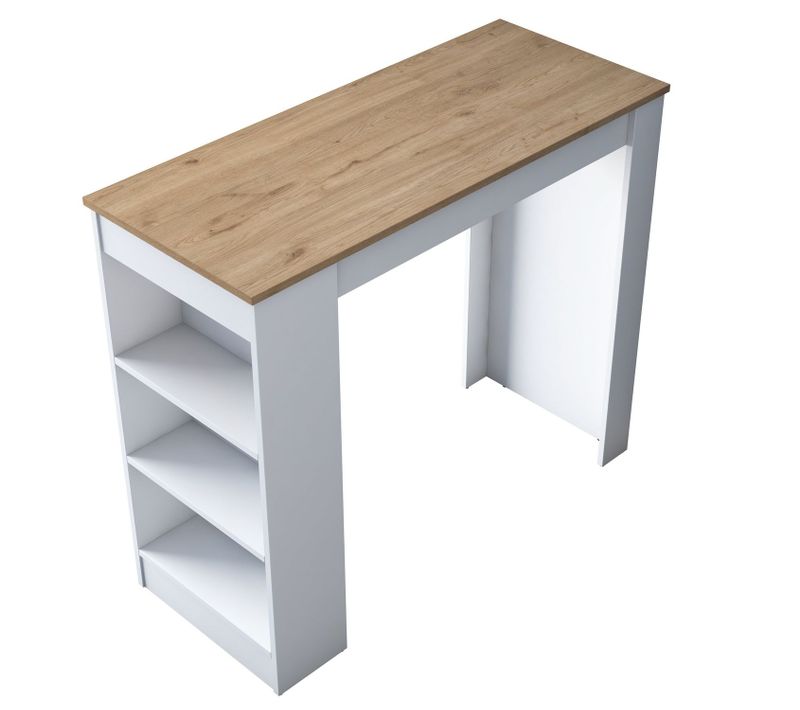 Table De Bar Avec Niches De Rangements En Bois - Marron Et Blanc