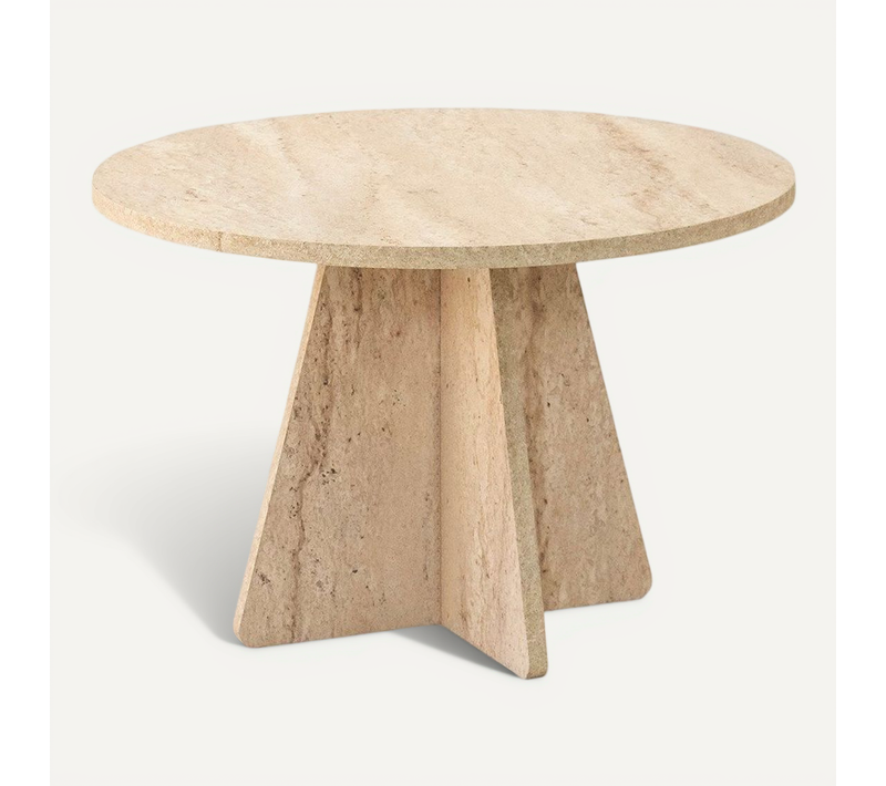 Table Basse Ronde Effet Travertin Valence - Beige