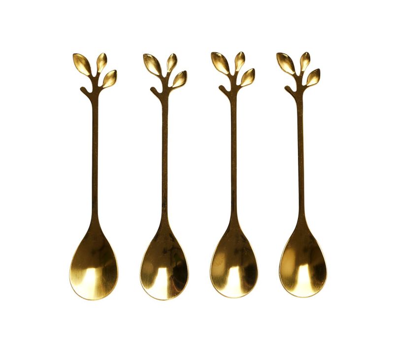Lot De 4 Cuillères à Café Feuille - Doré
