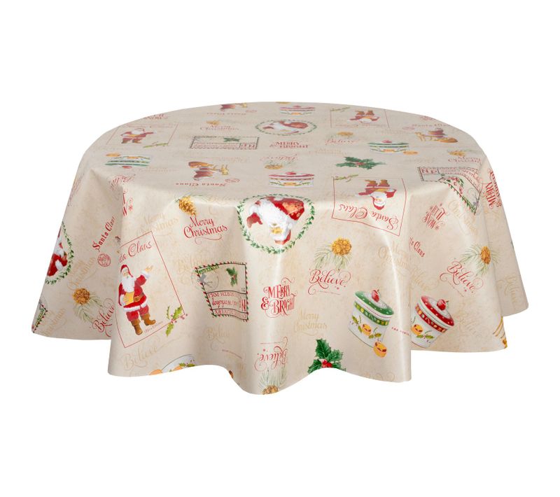 Nappe En Toile Cirée Ronde Santa Claus - Diam. 135 Cm - Ecru