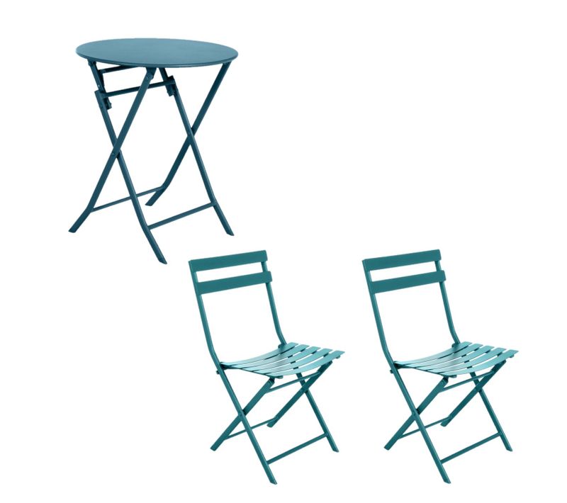 Ensemble Table De Jardin Pliante + 2 Chaises Greensboro - Bleu Canard