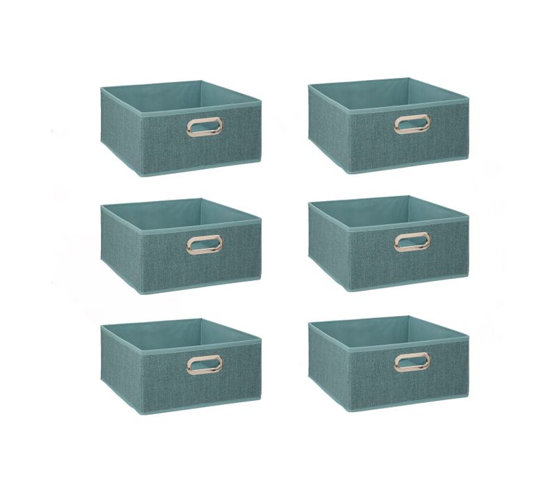 Lot De 6 Boîtes De Rangement En Tissu Mix 'n Modul - L.31 X L.31 X H.15 Cm - Bleu Chiné