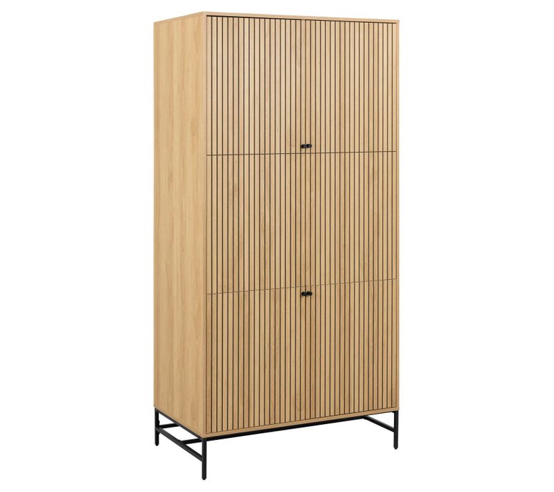 Armoire 4 Portes Et 6 étagères Effet Tasseaux Baïkal - Beige