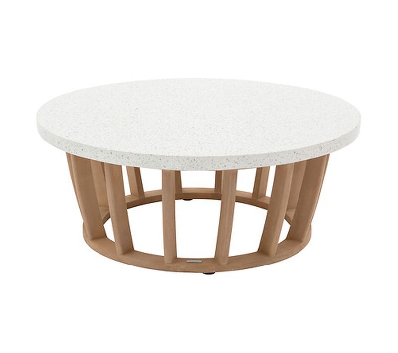 Table Basse De Jardin Ronde En Bois Et Béton Lemindo - D. 100 Cm - Marron