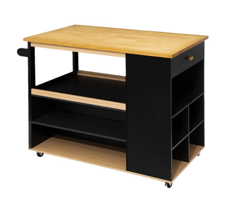 Ilot De Cuisine à Roulettes - Noir Et Beige