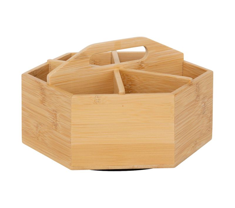 Boîte à Thé Rotative Avec 6 Compartiments En Bambou - Beige