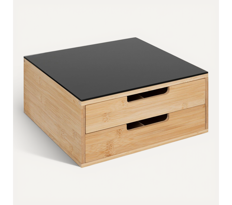 Porte-capsules 2 Tiroirs Avec Séparations Modulables - Beige Et Noir
