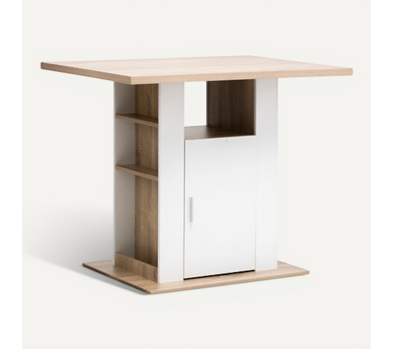 Ilot De Cuisine Effet Bois Naturel - Blanc Et Beige