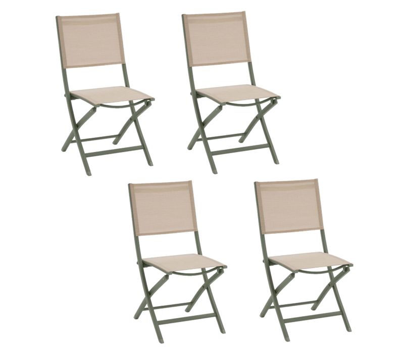 Lot De 4 Chaises Pliantes En Aluminium Et Texaline Essentia - Lin Et Vert Laurier