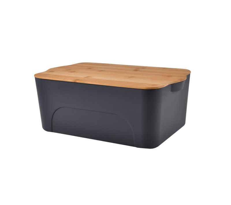 Boite Plastique Avec Couvercle En Bambou - 16 L - Gris Anthracite