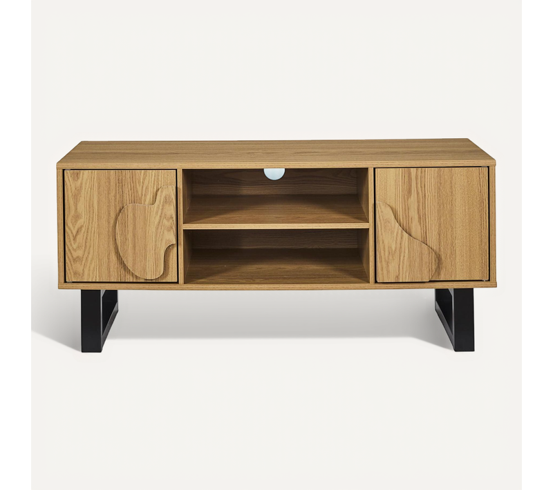 Meuble TV 2 Portes Et 2 Niches Calypso - Beige Et Noir