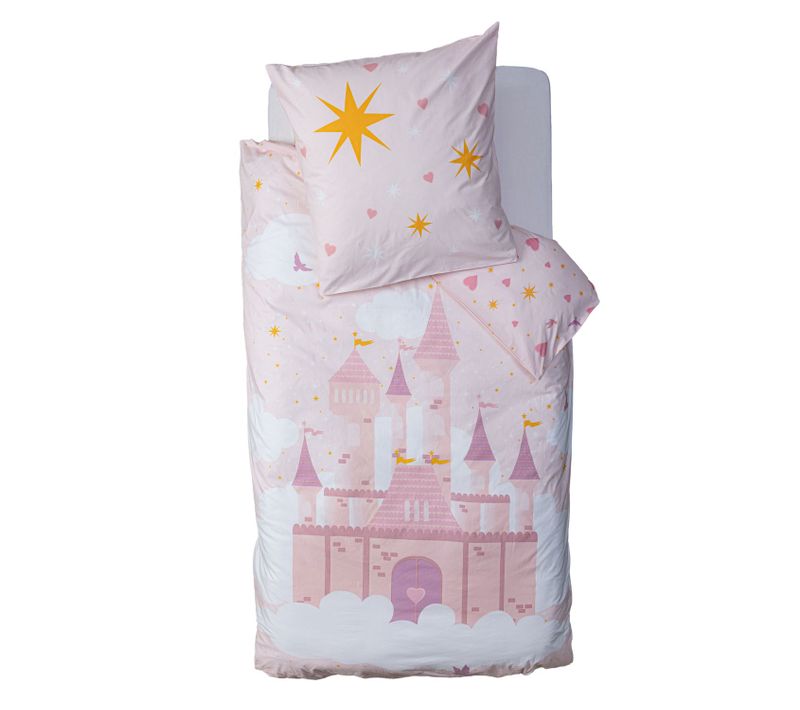 Parure De Lit Enfant Réversible Château - 100% Coton - 140 X 200 Cm