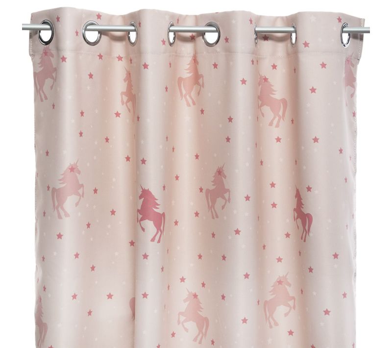 Rideau Occultant Imprimé Licorne - 140 X 250 Cm - Rose
