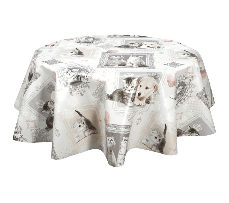 Nappe En Toile Cirée Ronde Motifs Chatons Mimi - Diam. 150 Cm