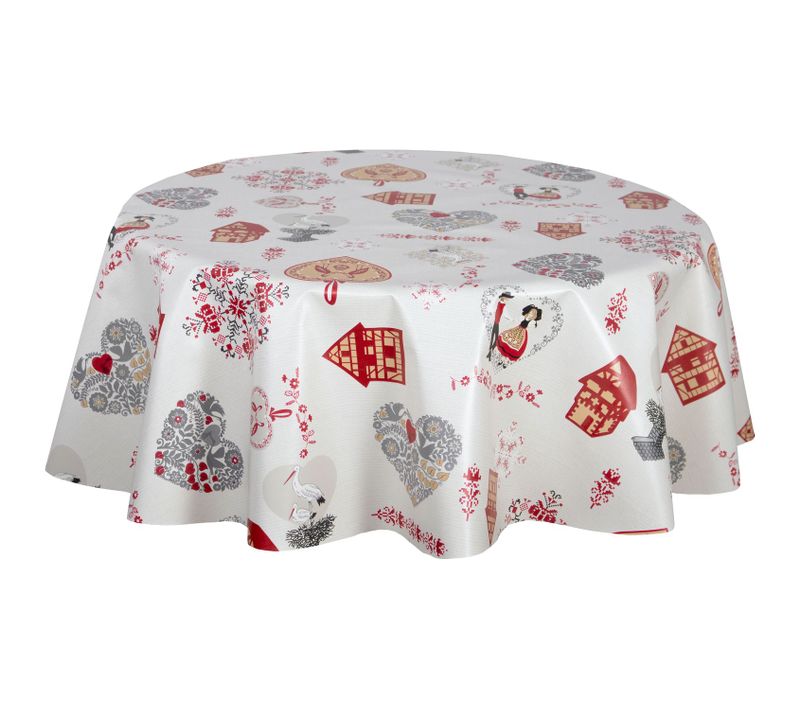Nappe En Toile Cirée Ronde Motifs Cœur Alsace - Diam. 135 Cm