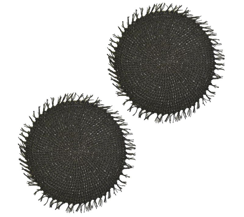 Lot De 2 Sets De Tables Ronds En Jute Fili - Diam. 38 Cm - Noir
