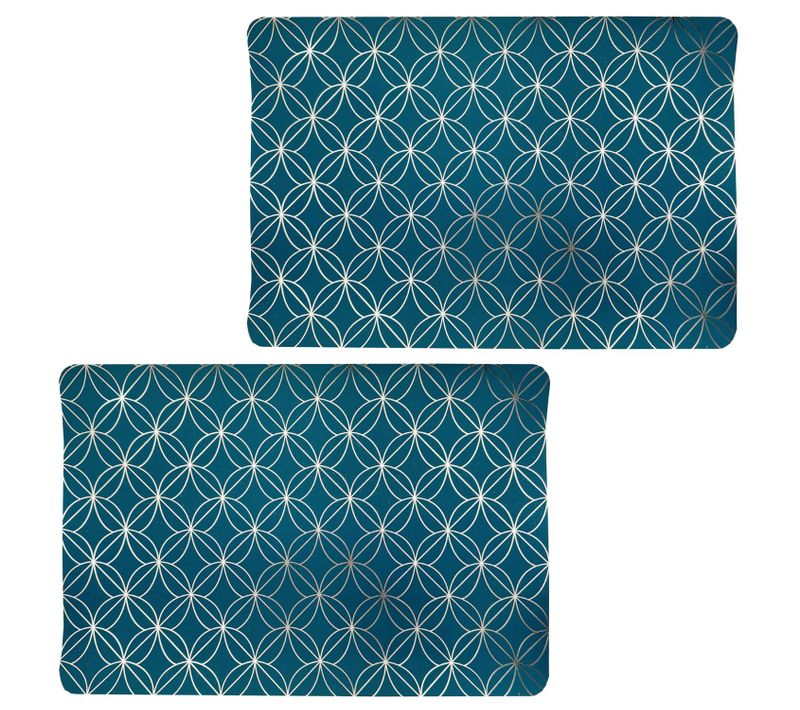 Lot De 2 Sets De Table Motif Géométrique Avec Encre Métallique Otto - 30 X 45 Cm - Or Et Vert