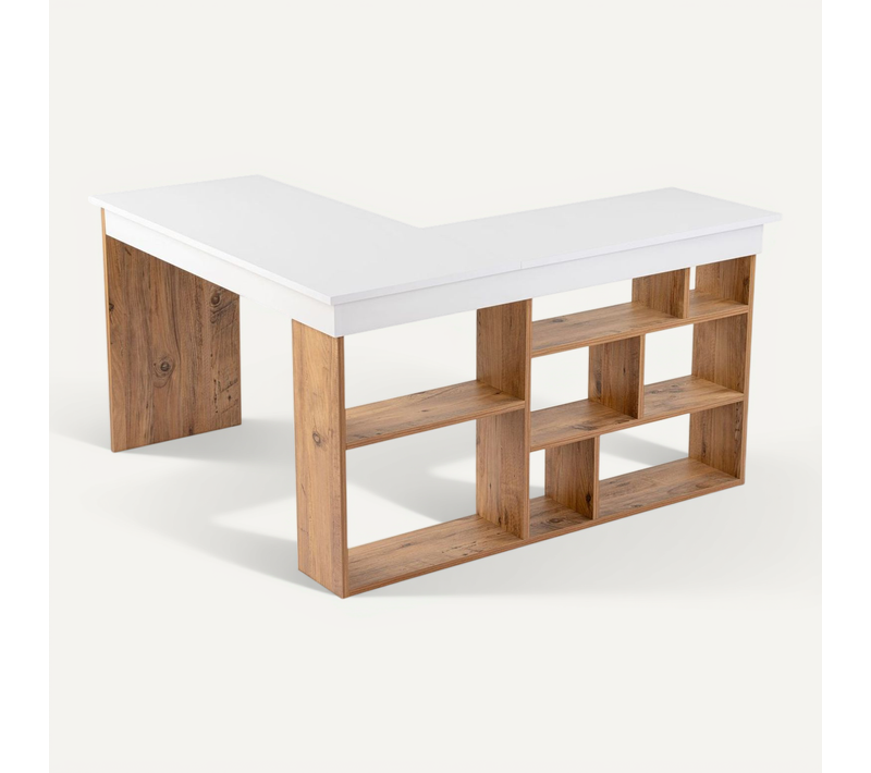 Bureau D'angle Avec étagères En Bois Vesper - Blanc Et Marron