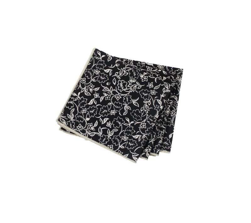 Lot De 4 Serviettes De Table Noires Avec Lignes écrues Linette - 40 X 40 Cm