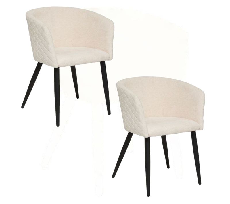 Lot De 2 Fauteuils à Diner En Tissu Chenille Marlo - Ivoire