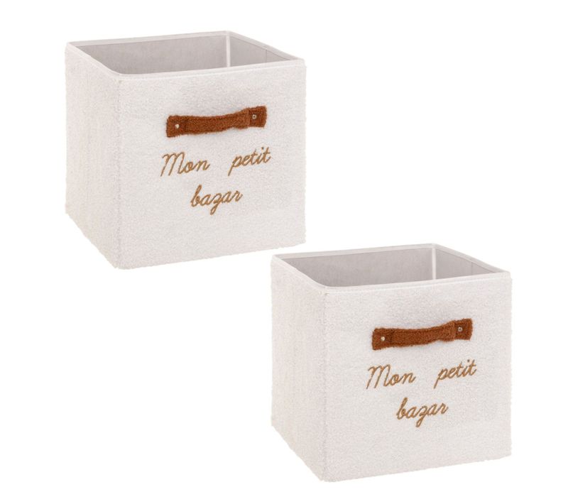 Lot De 2 Boîtes De Rangement En Bouclette Mon Petit Bazar - L. 29 X L. 29 X H. 29 Cm - Blanc