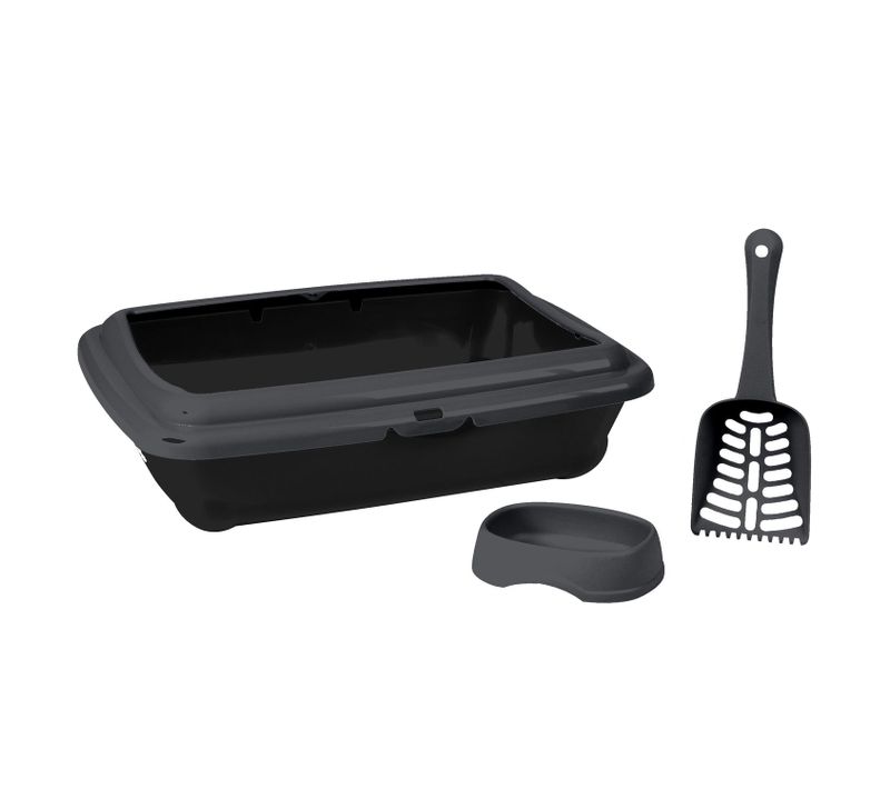 Bac à Litière Pour Chat Avec Gamelle Et Pelle Molly - Gris