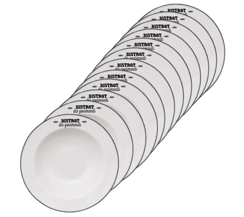 Lot De 12 Assiettes à Pâtes "bistrot Des Gourmands" - Blanc