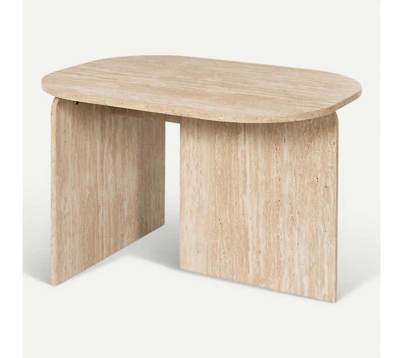 Table Basse Ovale Effet Travertin Pietra - Beige