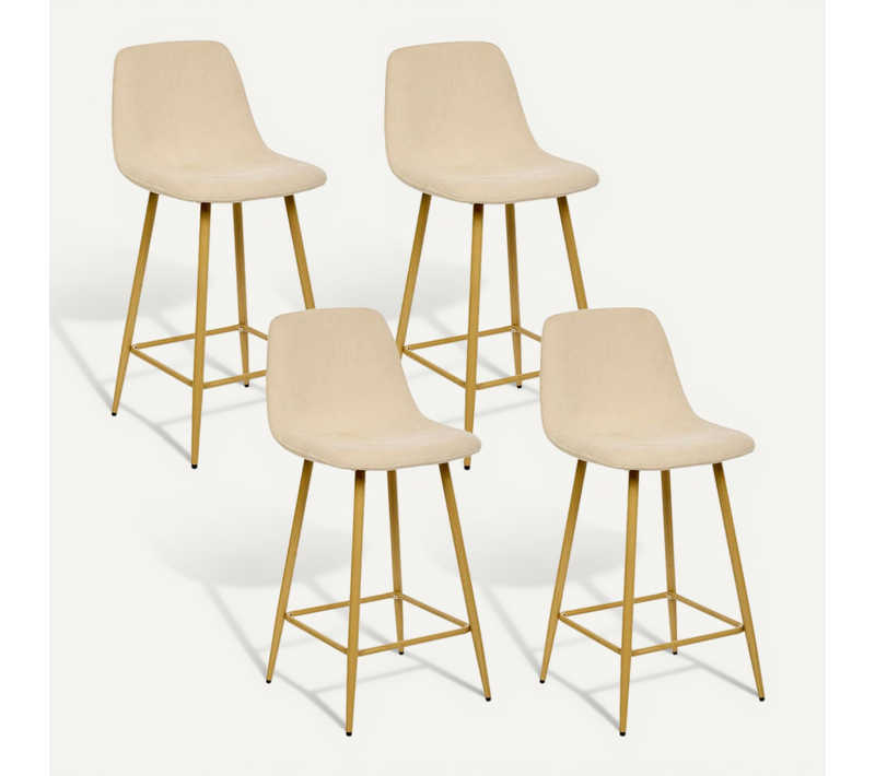 Lot De 4 Tabourets De Bar En Velours Côtelé Roka - Beige