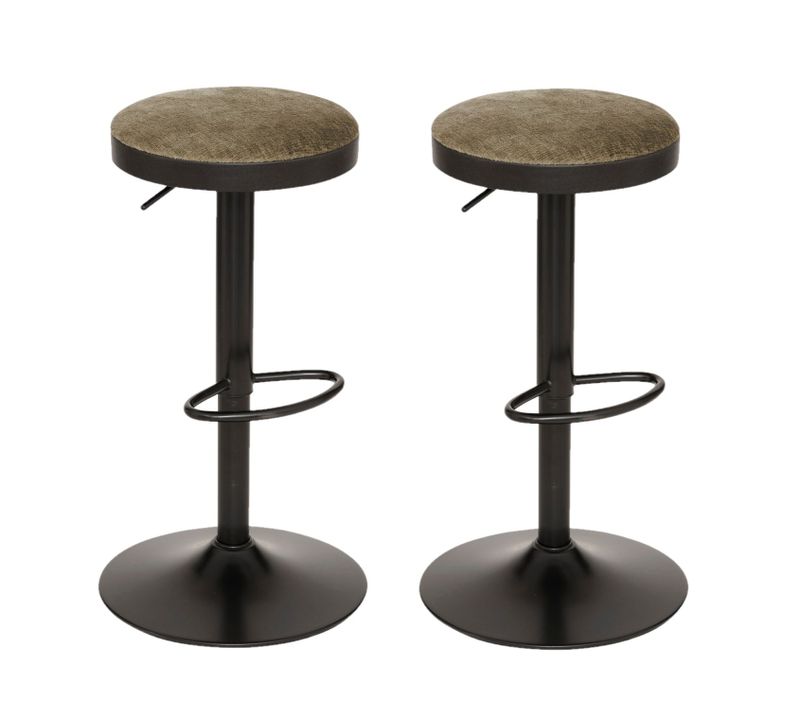 Lot De 2 Tabourets De Bar En Velours Ilsa - H. 76 Cm - Noir Et Kaki