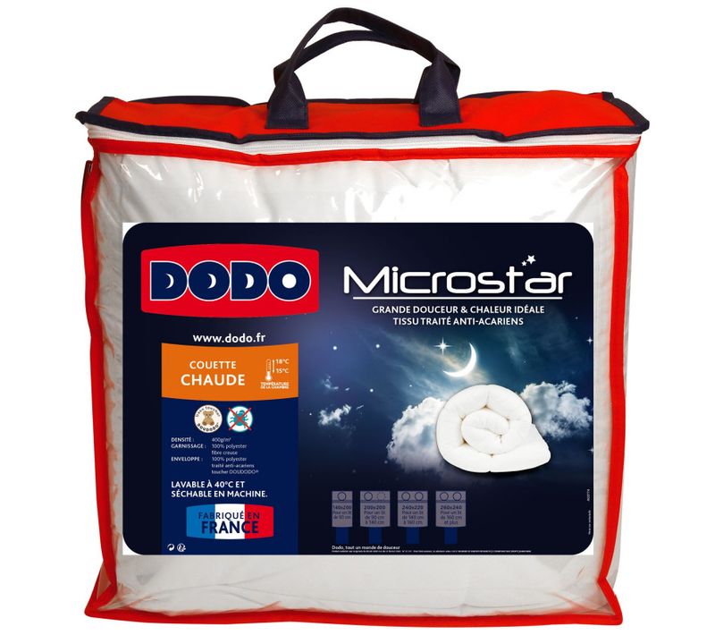 Pack Couette Dodo Microstar 240 X 260 Cm Pour Lit 2 Places "king Size" + 2 Oreillers  60 X 60 Cm