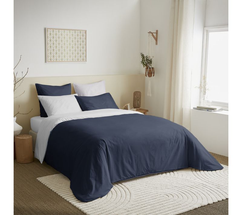 Pack Complet 6 Pièces Marine/blanc Réversible Housse De Couette - Blanc - 180x200 Cm