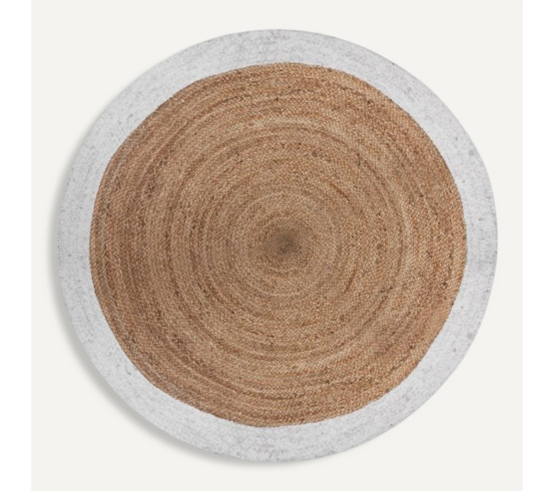 Tapis Rond Jute Bord Noir Ou Blanc Diamètre 120 Cm - Blanc - 120 Cm
