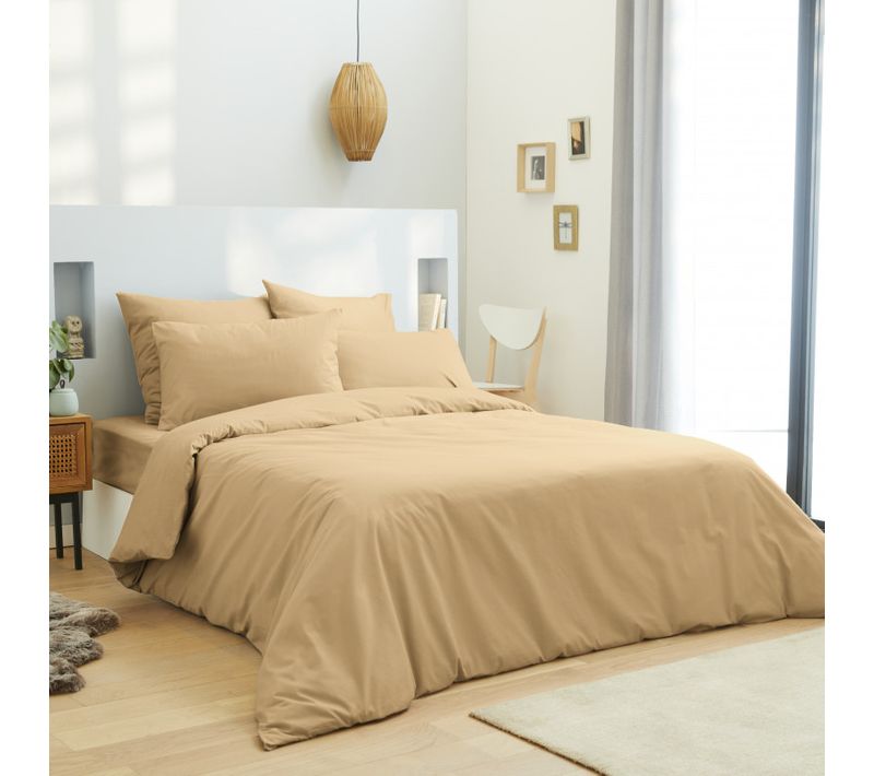 Housse De Couette Unie Taupe 260 X 240 Cm / 100% Coton / 57 Fils/cm² - Beige - 260x240 Cm