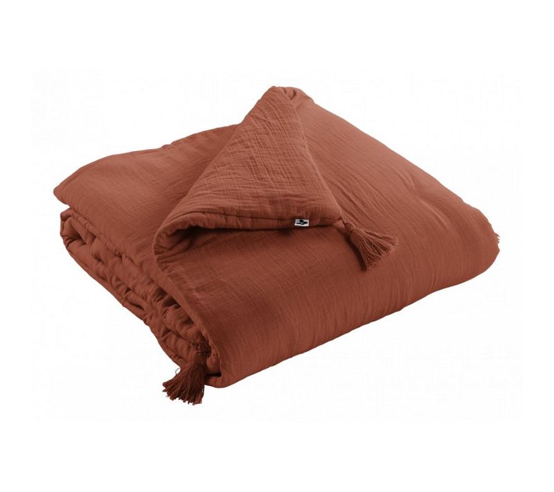 Edredon Ou Bout De Lit "gaïa" "gaze De Coton" - Terracotta - 90x200 Cm