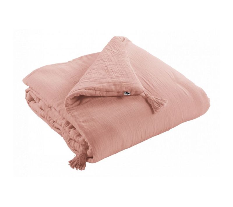 Edredon Ou Bout De Lit "gaïa" "gaze De Coton" - Rose - 150x150 Cm