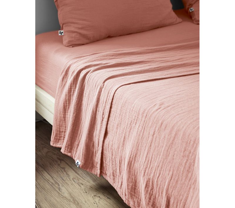 Drap Plat "gaïa" "gaze De Coton" - Rose - 240x300 Cm