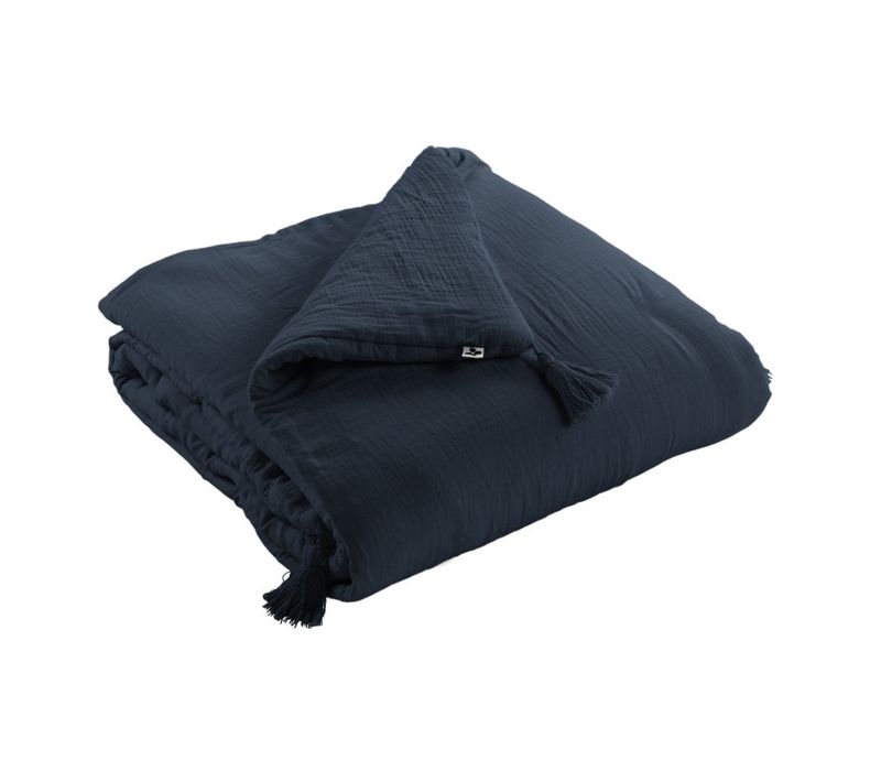 Edredon Ou Bout De Lit "gaïa" "gaze De Coton" - Bleu Nuit - 150x150 Cm