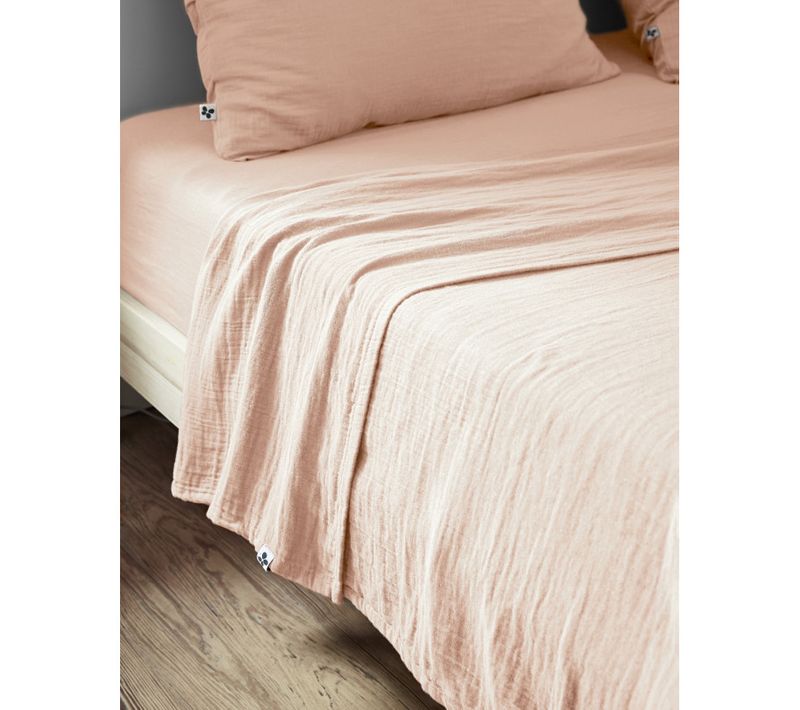Drap Plat "gaïa" "gaze De Coton" - Rose Clair - 240x300 Cm