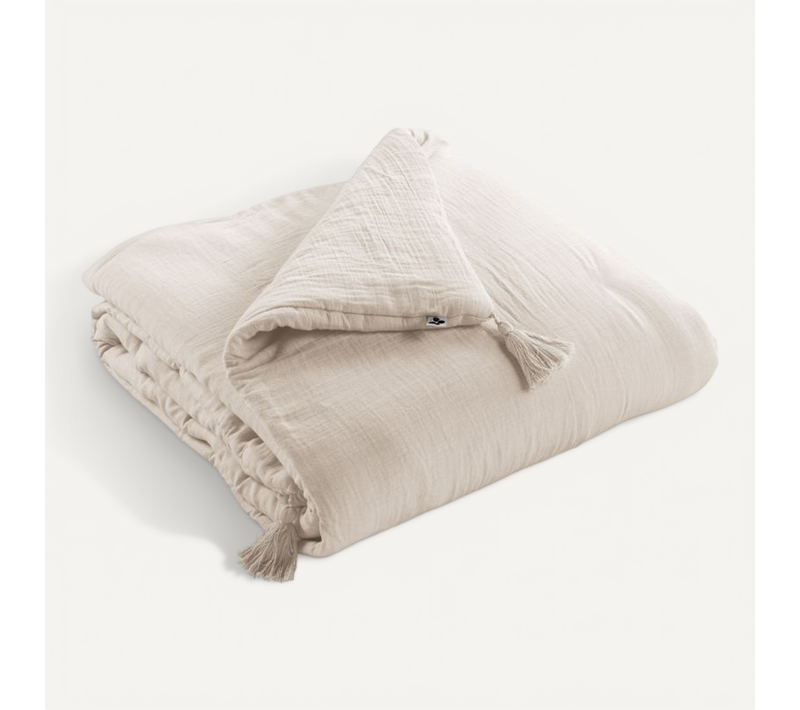 Edredon Ou Bout De Lit "gaïa" "gaze De Coton" - Taupe - 150x150 Cm